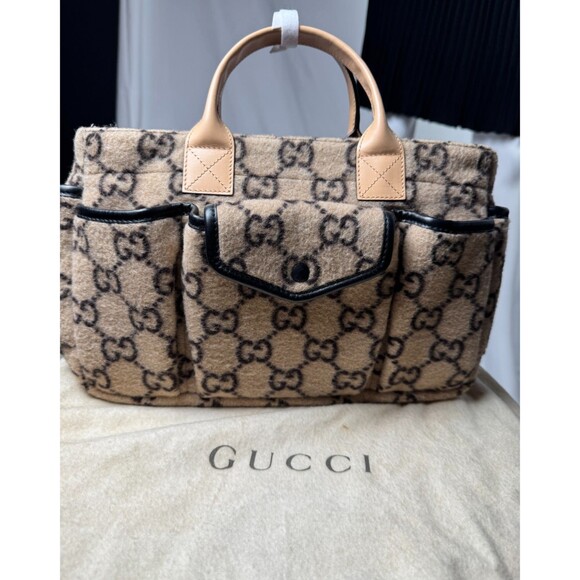 GUCCI Handbag Wool GG logo top handle bag red interior authentic EUC - Picture 15 of 16